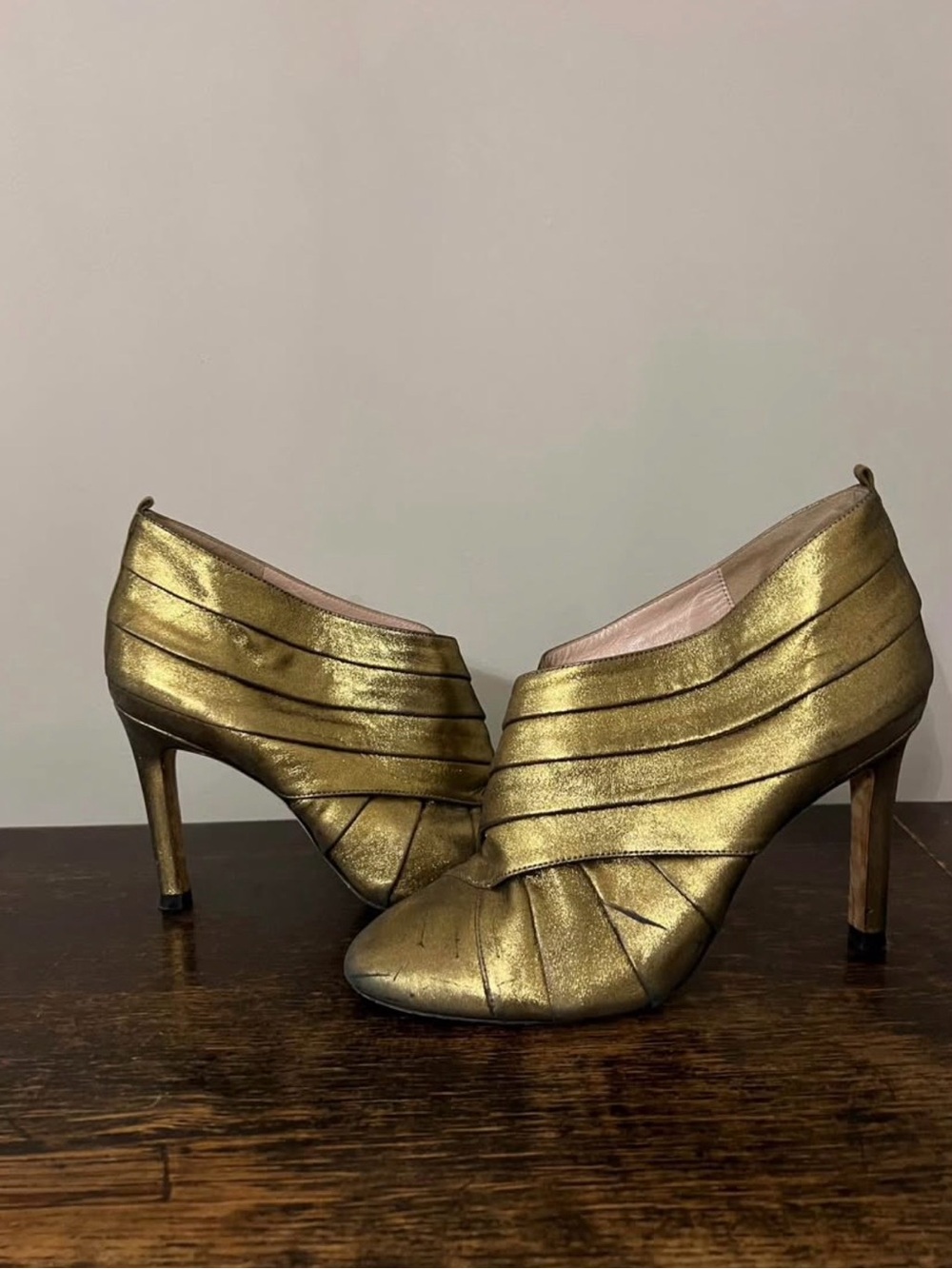 SJP by Sarah Jessica Parker Metallic Gold Pleated Heeled Booties